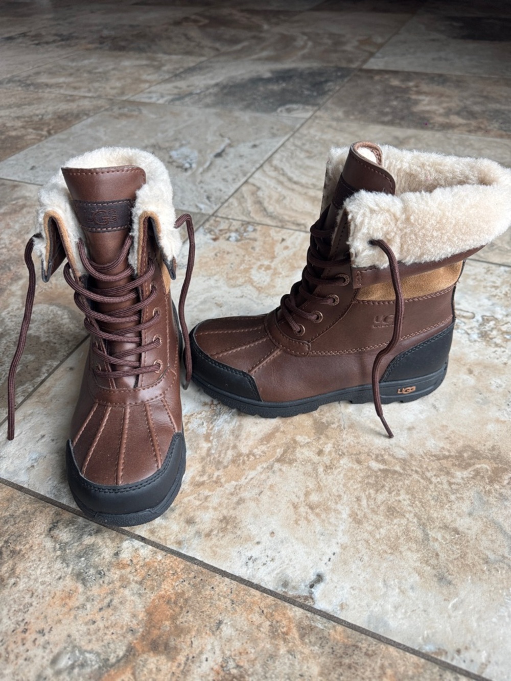 UGG Brown Lace-Up Shearling-Trim Winter Boots